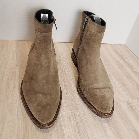 Via Spiga Women Evanna Water Resistant Suede Bootie Nude Taupe Side Zip Sz 7 - Picture 2 of 7